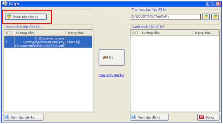 Chọn tệp cần ký số